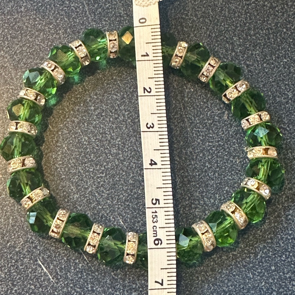 Light Green Faceted Resin Crystal Beaded Stretch Bracelet Austrian Czech CZ - Picture 9 of 9